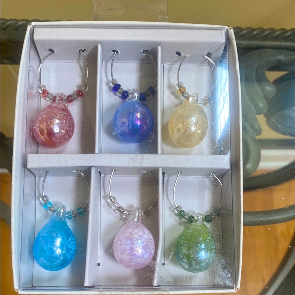 New in Box Pier 1 Imports 6x mercury jeweled glass drink charms